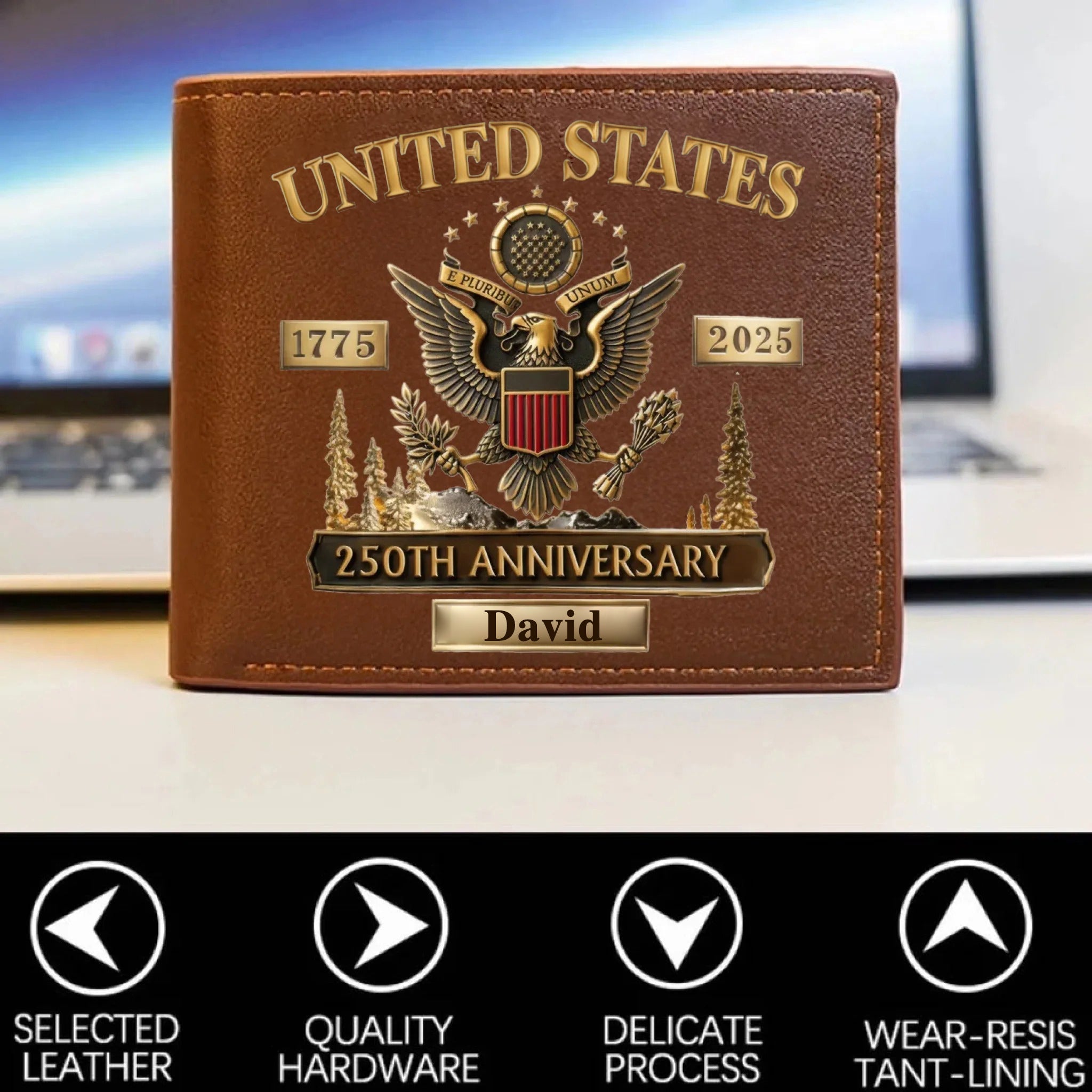 Personalized U.S. Army 250th Anniversary Leather RFID BLOCKING Wallet