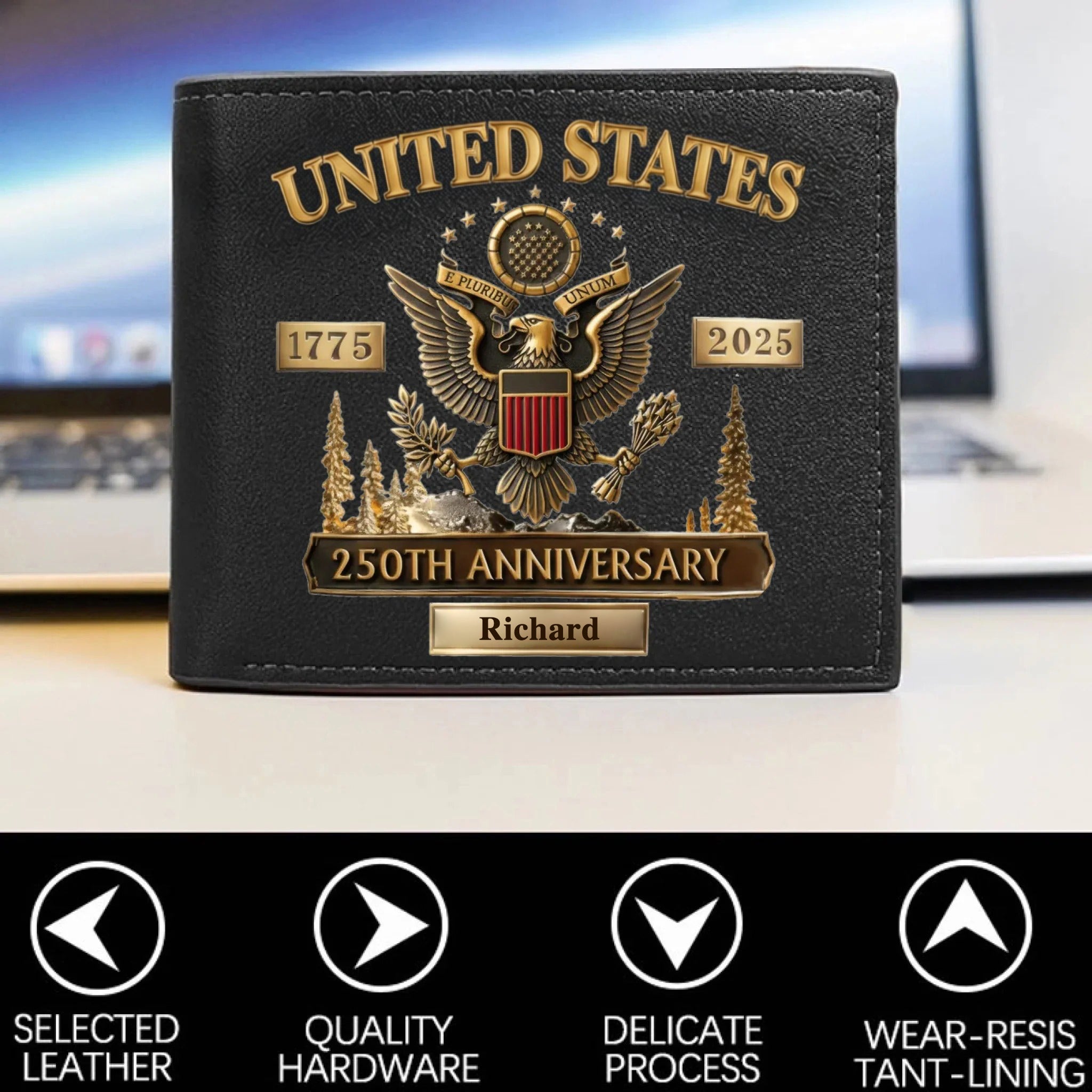 Personalized U.S. Army 250th Anniversary Leather RFID BLOCKING Wallet