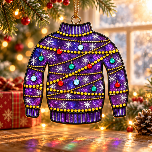 Christmas Ugly Stained-Glass Sweater Suncatcher Ornaments
