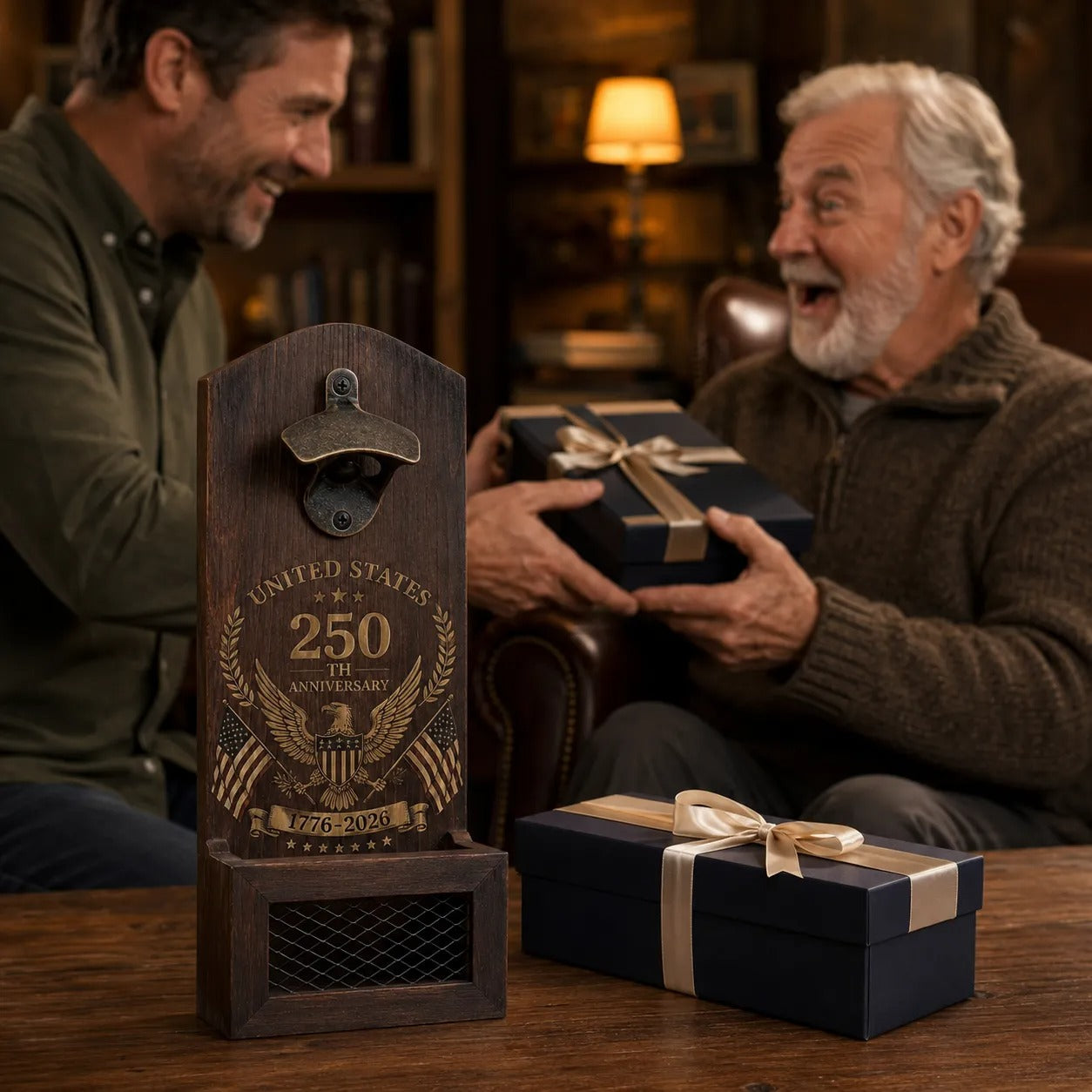 250th Anniversary Wooden Wall-Mounted Bottle Opener & Cap Catcher