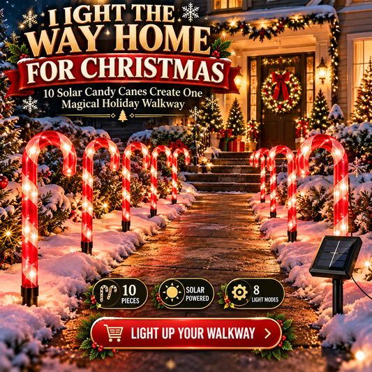 Solar Candy Cane Christmas Pathway Lights Set