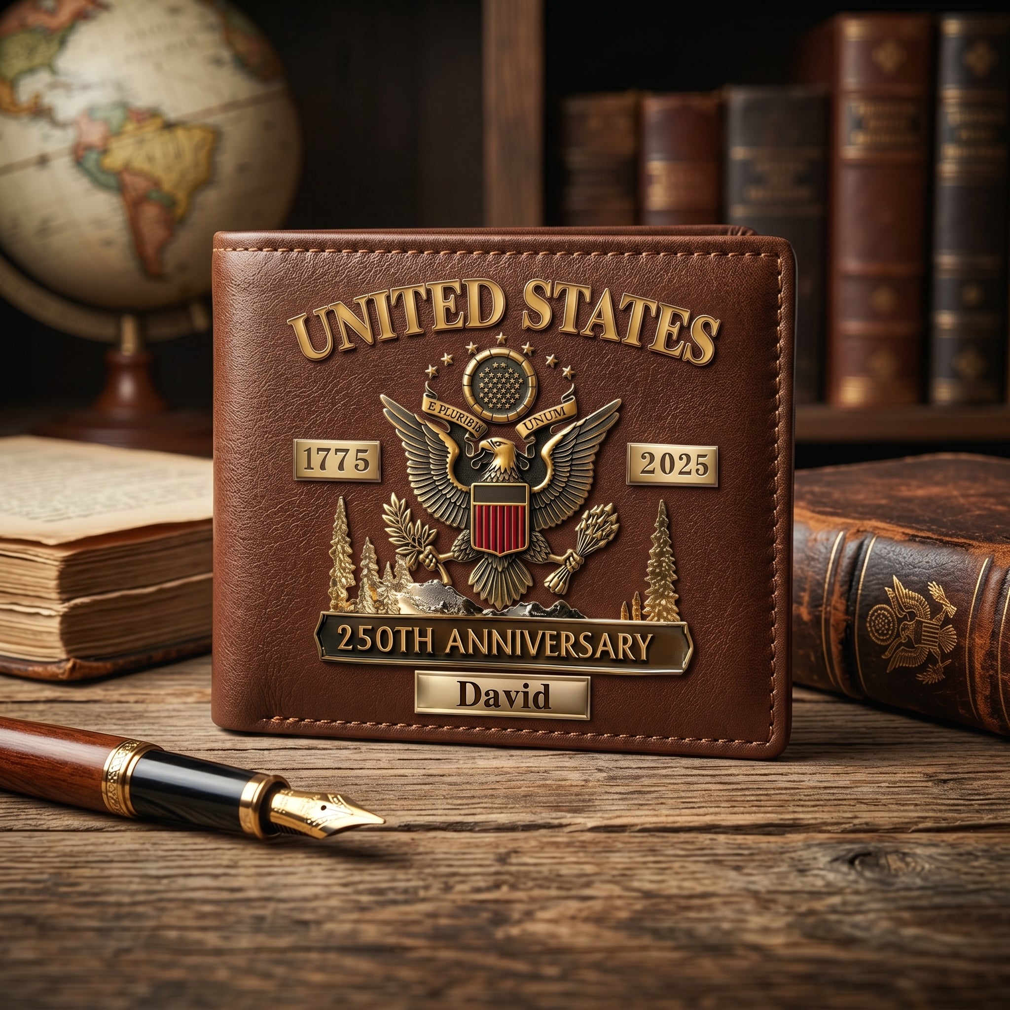 Personalized U.S. Army 250th Anniversary Leather RFID BLOCKING Wallet