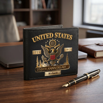 Personalized U.S. Army 250th Anniversary Leather RFID BLOCKING Wallet