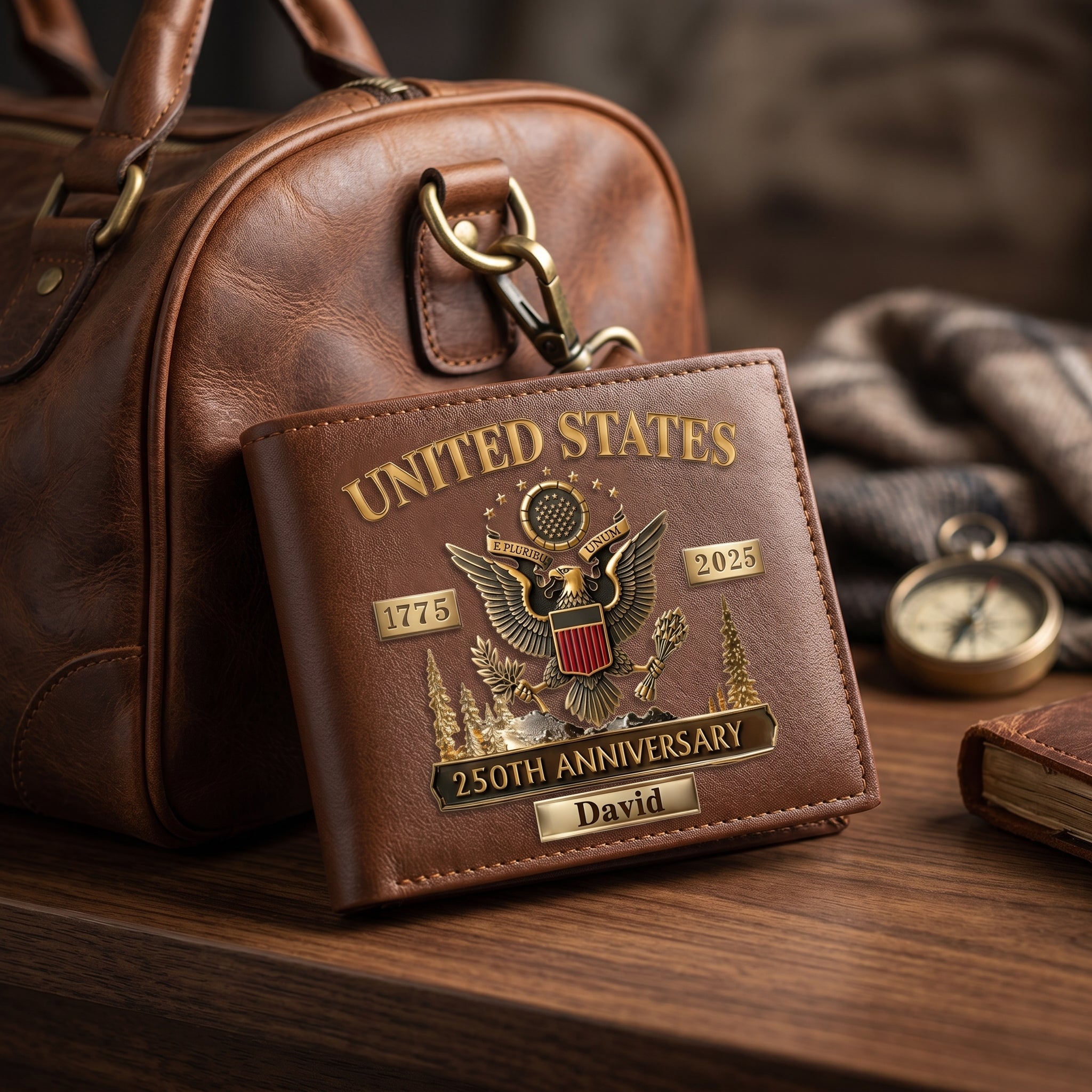 Personalized U.S. Army 250th Anniversary Leather RFID BLOCKING Wallet