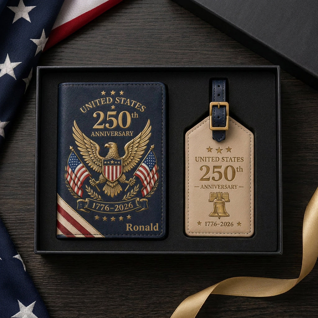 United States 250th Anniversary Personalized Passport Cover & Luggage Tag Gift Set